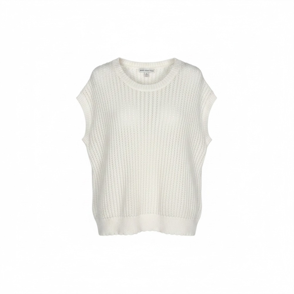 And Now This Open Knit Sweater Vest 1X White Sleeveless‎ Coastal Boho Minimalist